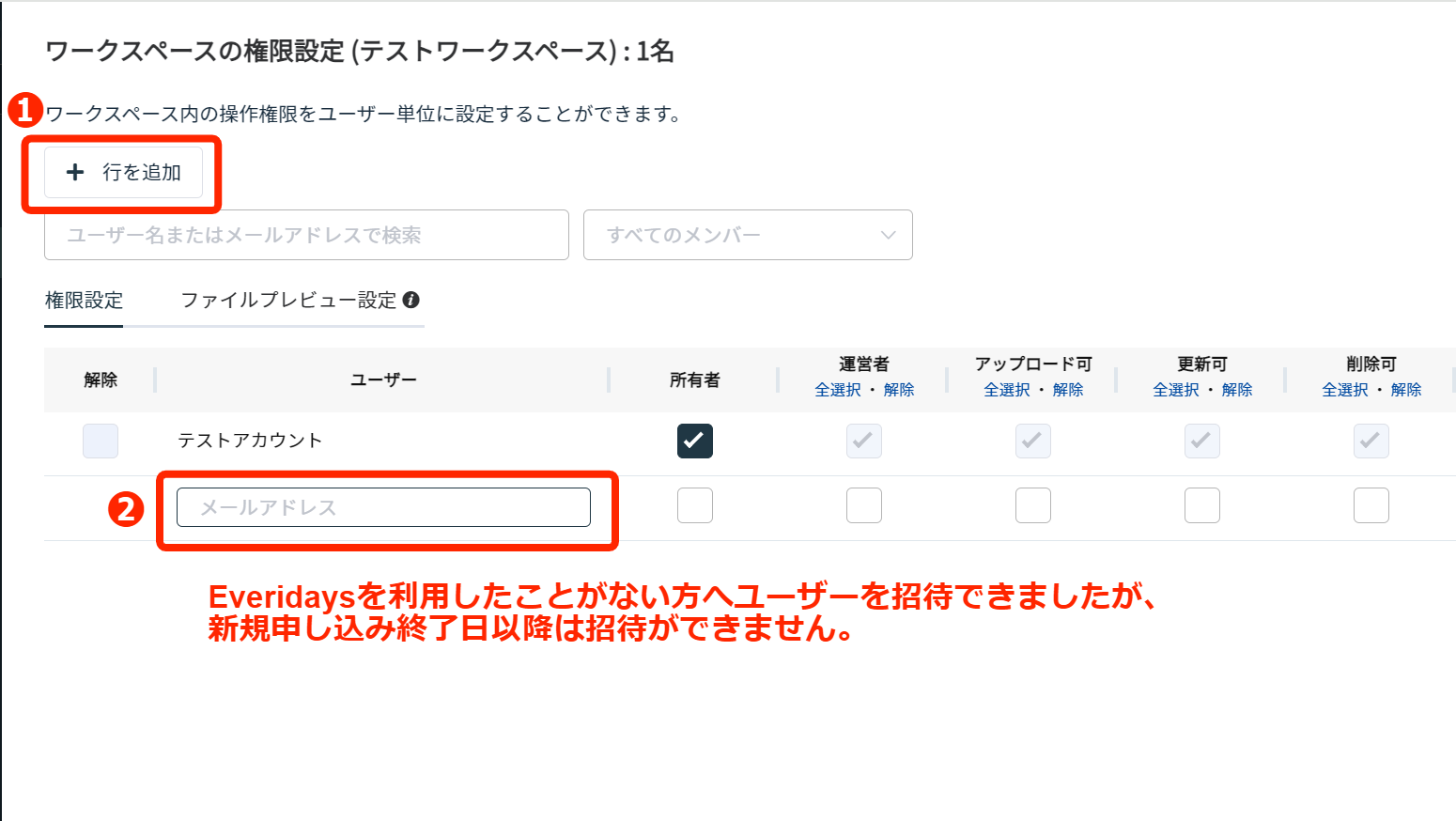 フリープランの権限設定